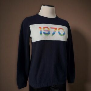 Bella Freud 1970 Cashmere Knit Rainbow Navy Sweater